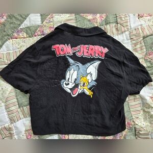 Women's Tom and Jerry cropped button up top